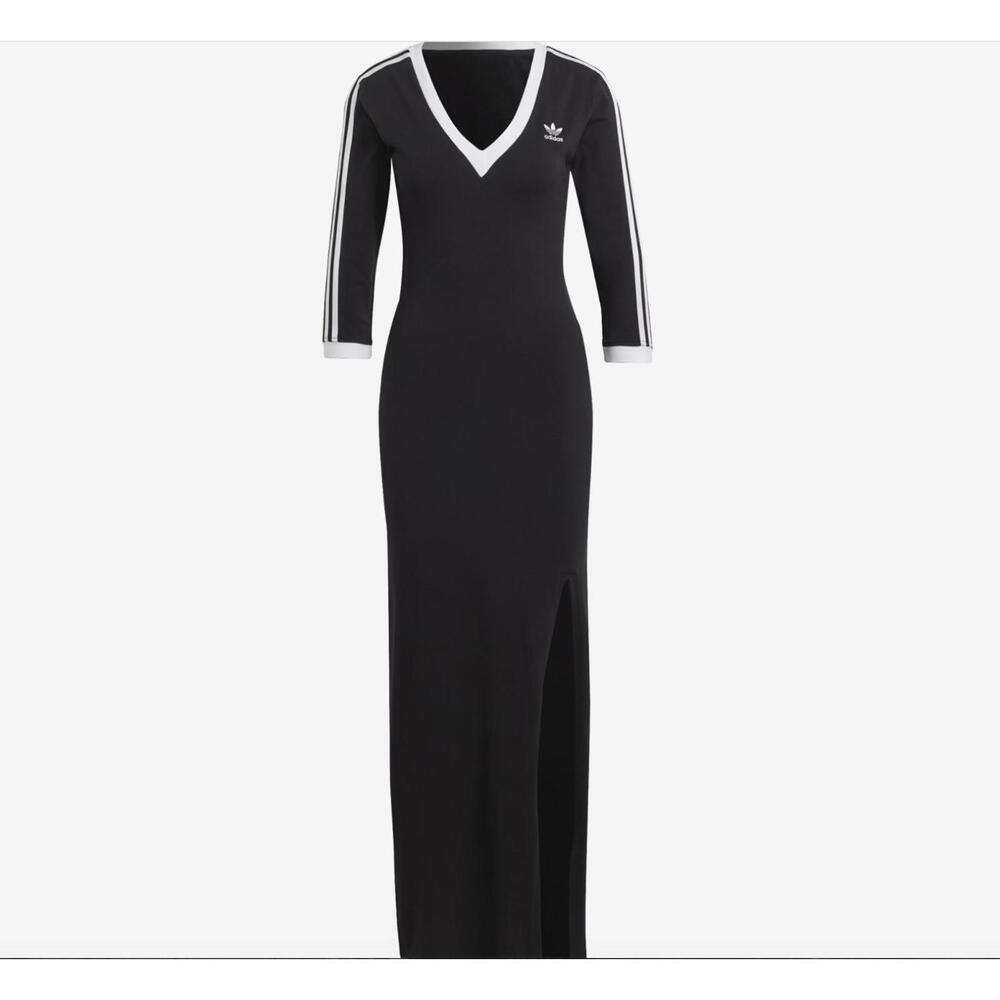 Adidas Originals Classic 3-Stripes Cotton Maxi Black Dress Women's Size Small